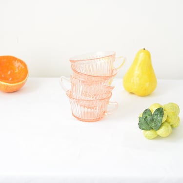 Pink Glass Teacup Set / Set of 4 Teacups / Pastel Teacups 