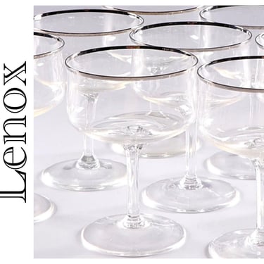 4 Vintage coupe champagne glasses Stemmed cocktail glasses Lenox crystal silver rim stemware Desire wedding toasting glasses 