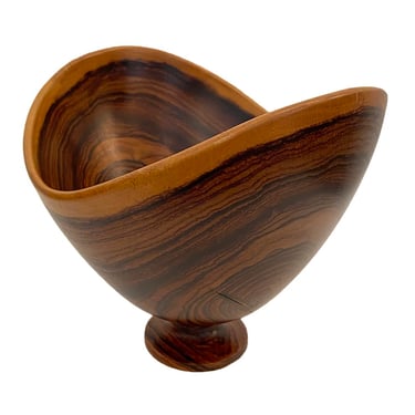 Turned wood bowl on pedestal