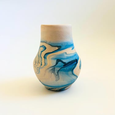 Nemadji Pottery Vase - Blue Swirls 