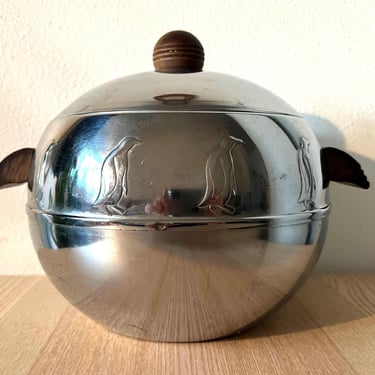 Vintage 50s MCM Westbend Penguin Hot & Cold Server Cooler | Walnut Wood Handles | Mid Century Modern Wine Chiller Bucket | Kitchen Serving 