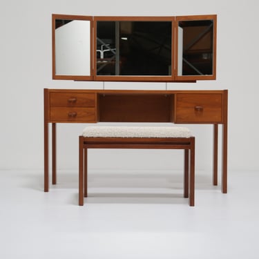 Vintage Danish Teak Vanity Table and Stool by Aksel Kjersgaard for Odder, 1960s.