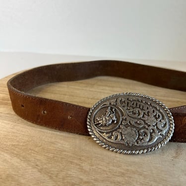 Vintage Gilles Herve Paris Western Belt, Grey Cowhide | A 