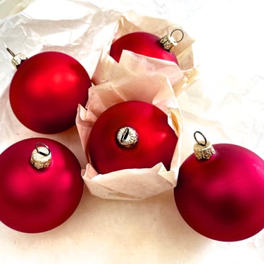 VINTAGE: 5pcs - Hand Blown European Frost Glass Ornaments - Red and Pink - Christmas Decor - Ornament - Holiday - SKU Tub-397-00013396 