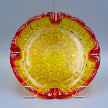 LE Smith Glass Moon & Star Flame Ashtray, 8" | Vintage Amberina Art Glass 20th Century Retro Decor 