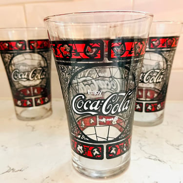 Set of 4 Flare Coca Cola Tumblers Stain Glass Cups by LeChalet