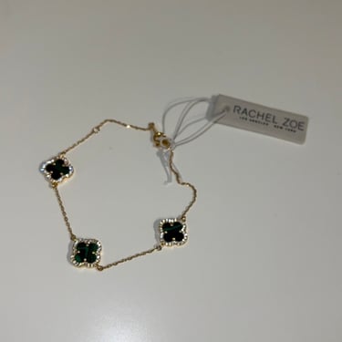 Rachel Zoe Green Malachite & Pave Clover 18K Gold Bracelet