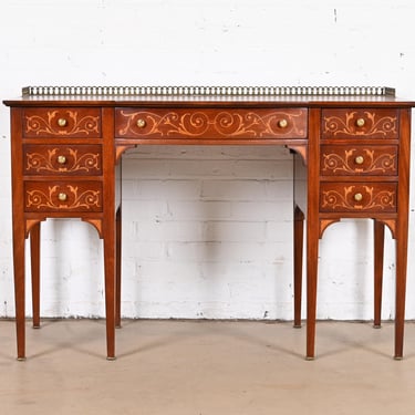 French Regency Louis XVI Mahogany Inlaid Satinwood Marquetry Vanity by Johnson Furniture Co.