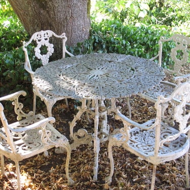 Antique Wrought Iron Patio Furniture Set Ornate White Metal Outdoor Garden Furniture French Country Shabby Chic Vintage Garden Furniture Set 