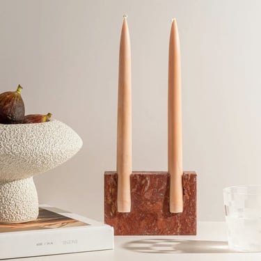 Travertine Candle Stick Holder in Rossa