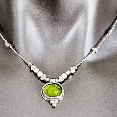 Retired Silpada Choker~Sterling Silver Peridot Green Glass Necklace~16