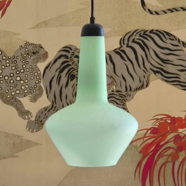 Mid Century Mint Green pendant / opaline Glass lightening / 1950s / Italy 