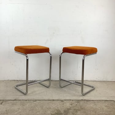 Pair Vintage Modern Counter Stools by Chromcraft 