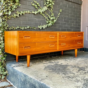 1960s Danish Teak Low Media Cabinet Chest of Drawers Vintage Mid-Century Poul Hundevad Chest of Drawers Low Boy 