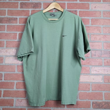 Vintage 00s Y2k Embroidered Sage Green Nike Check ORIGINAL Sports Tee - Extra Large 