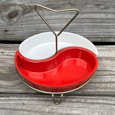 MCM serving tray vintage melamine red and white yin and yang snack server 