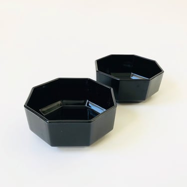 Pair of Vintage Black Octagon Snack Bowls by Arcoroc France 