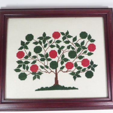 Vintage Shaker Tree of Life Framed Cross Stitch Needlework 