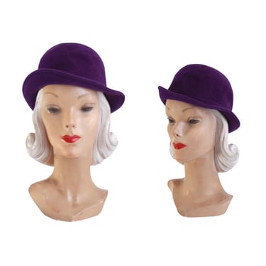 1960s Mod Purple Bowler Hat - 1960s Mod Hat - Vintage Purple Hat - Vintage Velour Hat - 1960s Purple Hat - Mod Bowler Hat - Mid Century Hat 