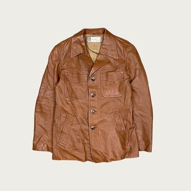 (M) Tan Leather Button Up Jacket