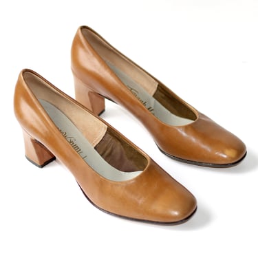1960s Frank More Classic Golden Brown Leather Mid Heel Pump - Women's Shoe Size 5.5 