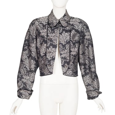 Chantal Thomass 1980s Vintage Floral Silver Jacquard Cropped Jacket 