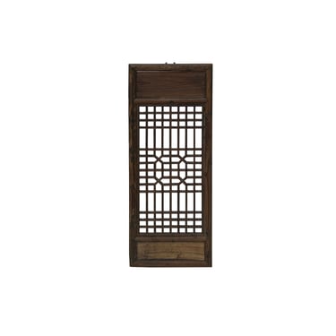 Chinese Vintage Restored Wood Geometric Pattern Brown Wall Hanging Art ws3742E 