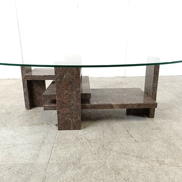 Vintage coffee table by Willy Ballez, 1970s - granite coffee table - mid century coffee table - stone and glass coffee table 