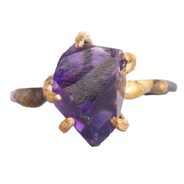 OOAK Amethyst Medium Stone Ring - Oxidized Silver with 14k Rose White Gold + 18k Yellow Gold Claws