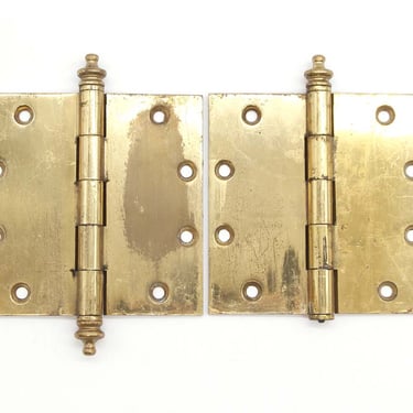 Pair of Vintage Polished Brass 5 x 5 in. Butt Door Hinges