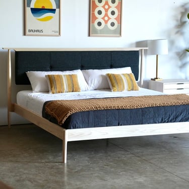 Upholstered Headboard Bed | Made To Order Solid Wood Platform Bed | Mid Century Modern Storage Bed | Walnut Bedframe | Maple Bed | Bed No. 3 