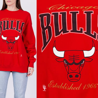 90s Chicago Bulls Sweatshirt - Men's Large, Women's XL | Vintage NBA Basketball Big Logo Nutmeg Mills Athletic Crew Neck Pullover 