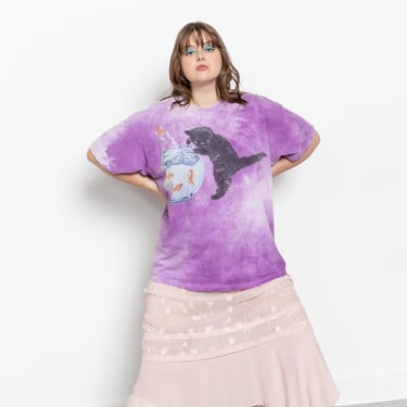 PINK TIE DYE Cat Shirt Tee T-Shirt Vintage Oversize Fishies Fish Purple Baggy / Large Xl 