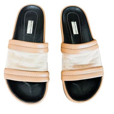 Balenciaga Beige Suede and Leather Slides