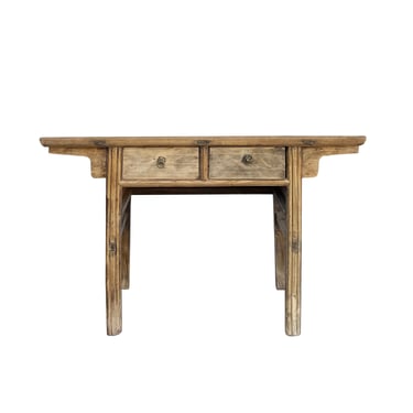 Chinese Vintage 2 Drawers Raw Wood Rustic Side Table cs7208E 