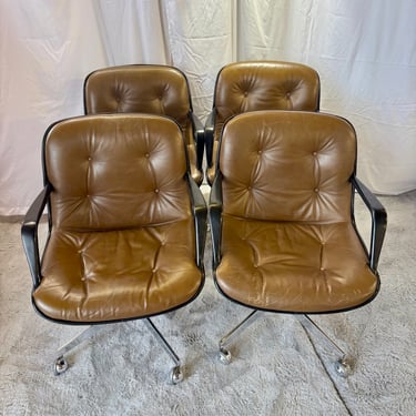 (4) Vintage Leather Steelcase Rolling Office Chairs