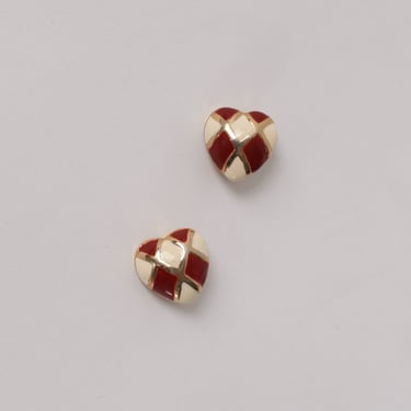 Vintage Checkered Heart Clip On Earrings