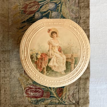 antique celluloid collar box romantic feminine ribbed ivory panel 