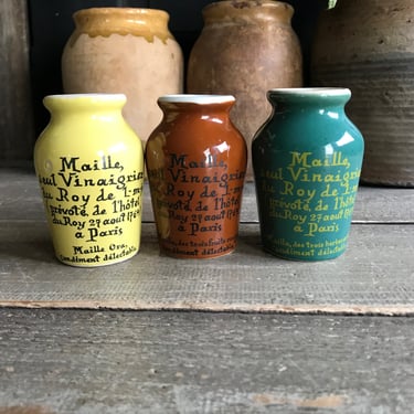 French Stoneware Mustard Jar, Dijon Grey Poupon Jar, Paris, Stamped Maille seul vinaigrier du roy, Sold by Each 