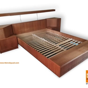 Danish Modern Teak Queen Platform Bed Nightstands Storage Hundevad MCM Mid Cent