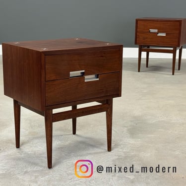 Refinished American of Martinsville Walnut and Aluminum Nightstands - A Pair 