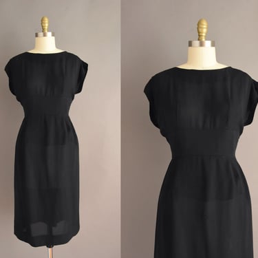 1950s dress | Classic Black Rayon Bridesmaid Cocktail Party Dress | Medium | 50s vintage dress 