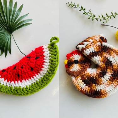 Handmade Crochet Pot Holder \/ Chicken or Watermelon