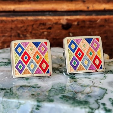 Elegant Sterling & Enamel Vintage Cufflinks~Gifts for Him 