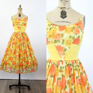 1950s YELLOW ROSE cotton dress xs | new summer 