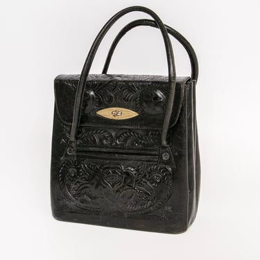 1960s Tooled Leather Large Purse Western Mexican Bag 