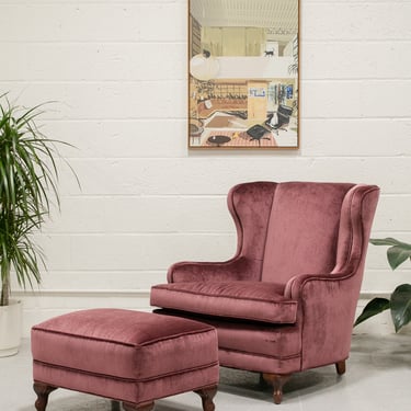 Maroon Vintage Wingback with Ottoman