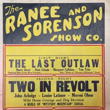 1930s Traveling Show Broadside Poster Featuring Four Nights of Serial Films - Depression Era Posters - Rare Historical Document - AS IS 