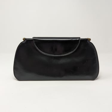 Vintage Seventies Black Leather Clutch Purse - 70s Palizzio New York Clutch with Small Mirror 
