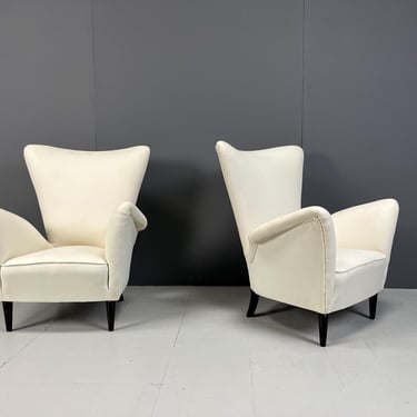 Mid century armchairs by gio Ponti, 1950s - vintage italian design armchairs - white fabric armchairs - italian chic 